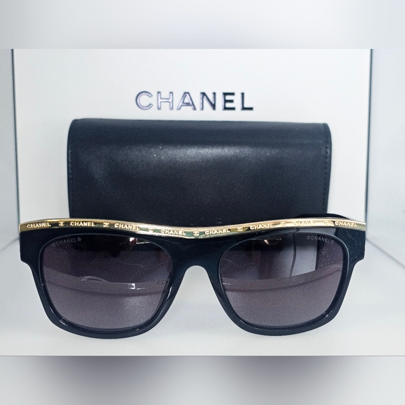 Chanel Sunglasses Semi Square cateye shape. Gold trimming  71705-A Black - Picture 5 of 11